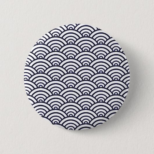 Japans blauw Waves Seigaiha Zee Ronde Button 5,7 Cm (Voorkant)
