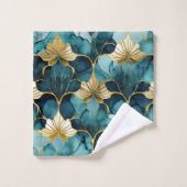 Japans Bloemen Blauwgroen Goud Bad Handdoek (Wasdoekje)