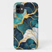 Japans Bloemen Blauwgroen Goud Case-Mate iPhone Case (Achterkant)