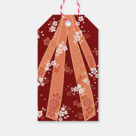 Japans Bloemen Kimono Patroon Koraal Cadeaulabel