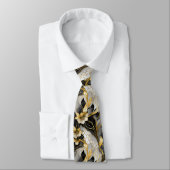 Japans Bloemen Zwart Goud Stropdas (Gebonden)