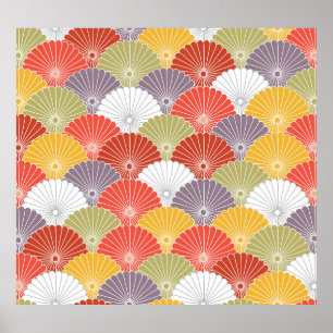 Japans Bloemengolf: Kleurrijke Vintage Poster