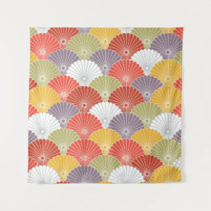 Japans Bloemengolf: Kleurrijke Vintage Wandkleed