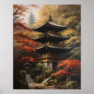 Japans boeddhistische tempel kunst print Poster