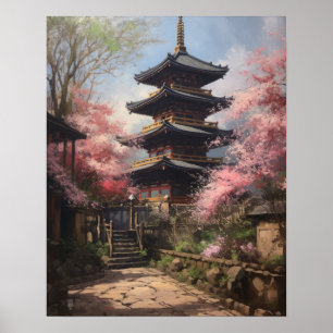 Japans boeddhistische tempel kunst print Poster
