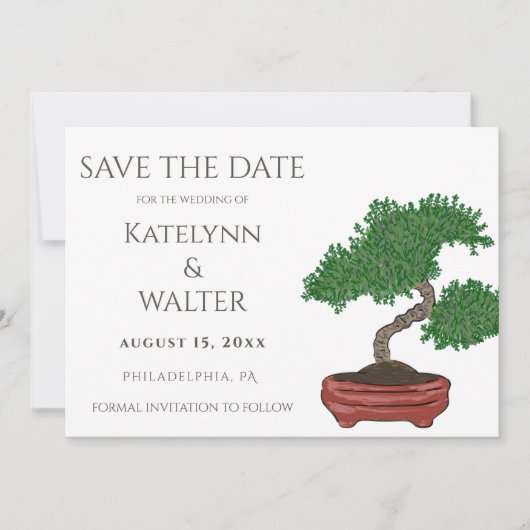 Japans Bonsai Boom Bruiloft Save the Date Bedankkaart (Voorkant)