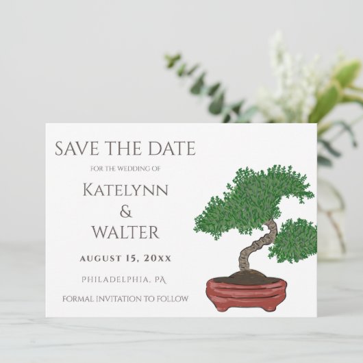 Japans Bonsai Boom Bruiloft Save the Date Bedankkaart (Staand voorkant)