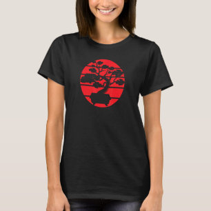 Japans Bonsai Boom Rood Retro Zonsondergang T-shirt