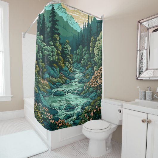 Japans Bos Landschap Anime Art Stijl Douchegordijn (In situ)