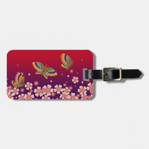 Japans Butterflies en Sakura Blossom Red Paars Bagagelabel