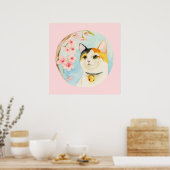 Japans calico Cat Waterverf schilderen, Pop kunst Poster (Keuken)