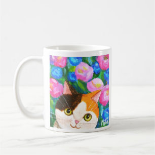 Japans Calico Kat met  Bloemen Kattenliefhebber Koffiemok