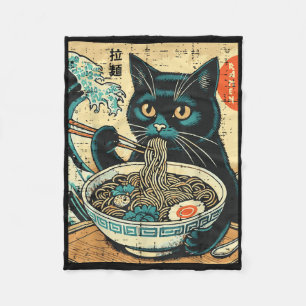 Japans Cat Ramen Great Wave  Art Food Mannen Fleece Deken