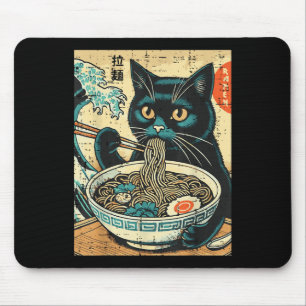 Japans Cat Ramen Great Wave  Art Food Mannen Muismat