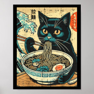 Japans Cat Ramen Great Wave Art Food Mannen Poster