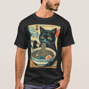 Japans Cat Ramen Great Wave  Art Food Mannen T-shirt