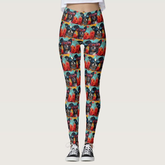 Japans Chin met Hart Rozen Valentijnsdag Leggings (Voorkant)