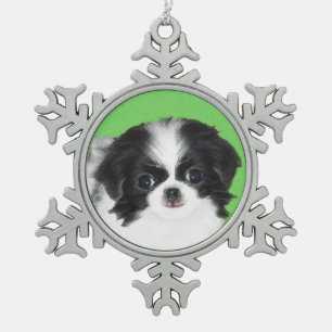 Japans Chin Puppy Painting - Oorspronkelijke honde Tin Sneeuwvlok Ornament