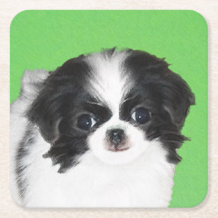 Japans Chin Puppy Painting - Oorspronkelijke honde Vierkante Kartonnen Onderzetter