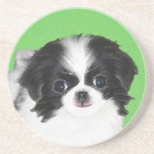 Japans Chin Puppy Painting - Oorspronkelijke honde Zandsteen Onderzetter