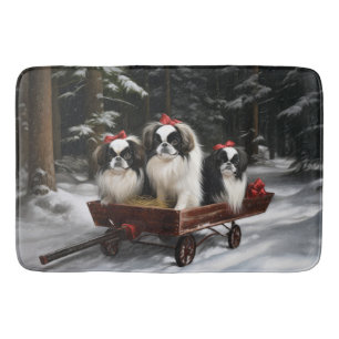 Japans Chin Snowy Sleigh Kerstmisdecor Badmat