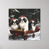 Japans Chin Snowy Sleigh Kerstmisdecor Canvas Afdruk (Voorkant)