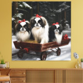 Japans Chin Snowy Sleigh Kerstmisdecor Canvas Afdruk (Insitu (Woonkamer))