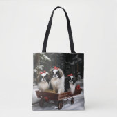 Japans Chin Snowy Sleigh Kerstmisdecor Draagtas (Voorkant)