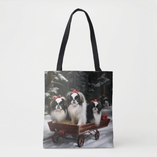 Japans Chin Snowy Sleigh Kerstmisdecor Draagtas (Voorkant)