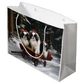 Japans Chin Snowy Sleigh Kerstmisdecor Groot Cadeauzakje (Achterkant Gekanteld)