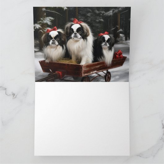 Japans Chin Snowy Sleigh Kerstmisdecor Kaart (Binnen)