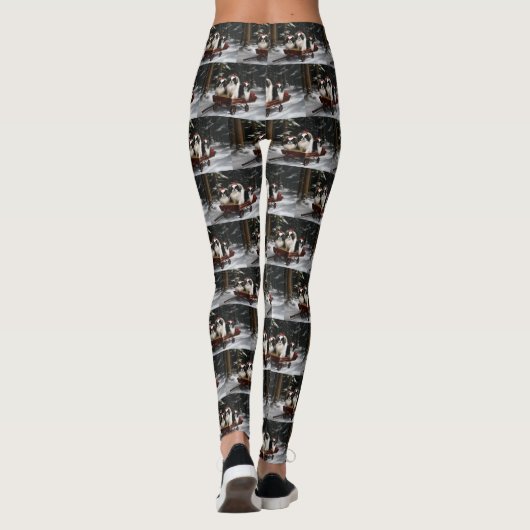 Japans Chin Snowy Sleigh Kerstmisdecor Leggings (Achterkant)