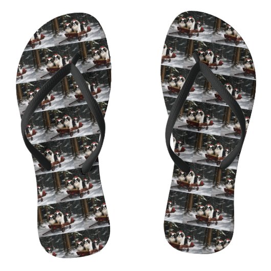 Japans Chin Snowy Sleigh Kerstmisdecor Teenslippers (Voetbed)