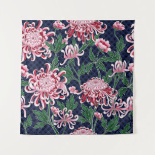 Japans chrysant pioenrozen  patroon wandkleed
