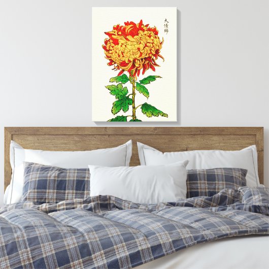 Japans Chrysanthemum. Geel en Oranje Canvas Afdruk (Insitu (Slaapkamer))