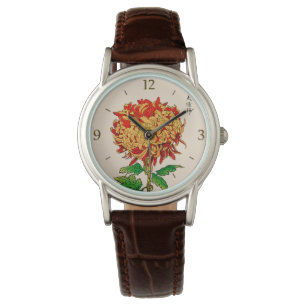 Japans Chrysanthemum. Goud en Sinaasappel Horloge