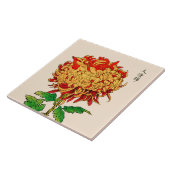  Japans Chrysanthemum. Goud en Sinaasappel Tegeltje (Zijkant)