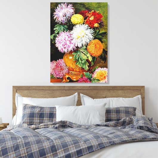 Japans Chrysanthemum, kunstschilderij Canvas Afdruk (Insitu (Slaapkamer))