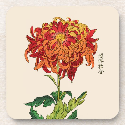 Japans Chrysanthemum. Rust en Sinaasappel Bier Onderzetter (Voorkant)