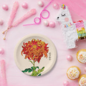 Japans Chrysanthemum. Rust en Sinaasappel Papieren Bordje (Feest)