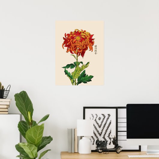 Japans Chrysanthemum. Rust en Sinaasappel Poster (Thuiskantoor)