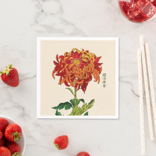 Japans Chrysanthemum. Rust en Sinaasappel Servet (Insitu)