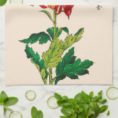 Japans Chrysanthemum. Rust en Sinaasappel Theedoek (Gevouwen)