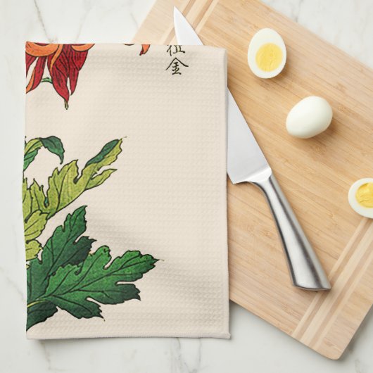 Japans Chrysanthemum. Rust en Sinaasappel Theedoek (Quarter Fold)