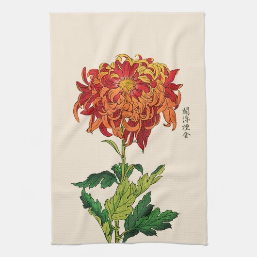 Japans Chrysanthemum. Rust en Sinaasappel Theedoek (Verticaal)