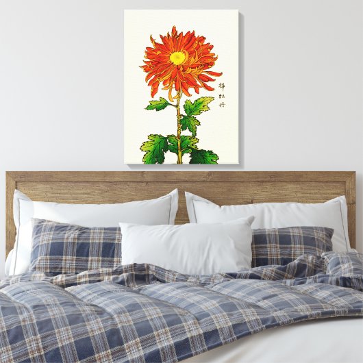 Japans Chrysanthemum. Sinaasappel en goud Canvas Afdruk (Insitu (Slaapkamer))