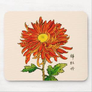 Japans Chrysanthemum. Sinaasappel en goud Muismat