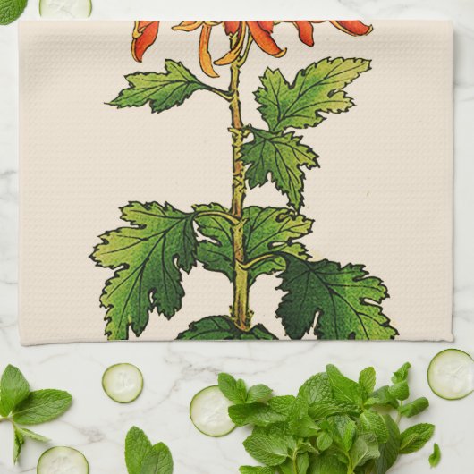 Japans Chrysanthemum. Sinaasappel en goud Theedoek (Gevouwen)