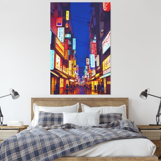 Japans City Street 's nachts Canvas Afdruk (Insitu (Slaapkamer))