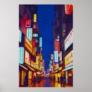 Japans City Street 's nachts Poster